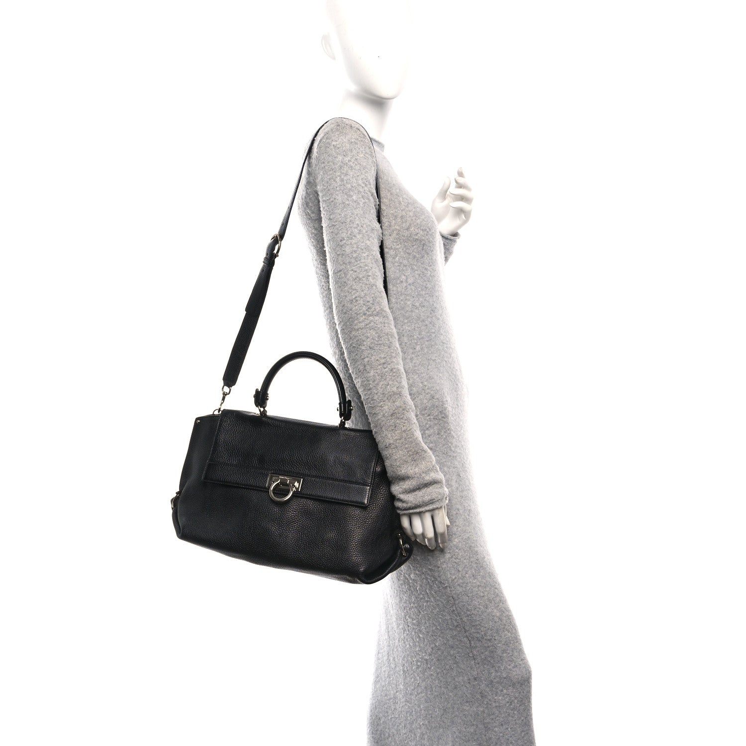 Calfskin Large Sofia Shoulder Bag Black