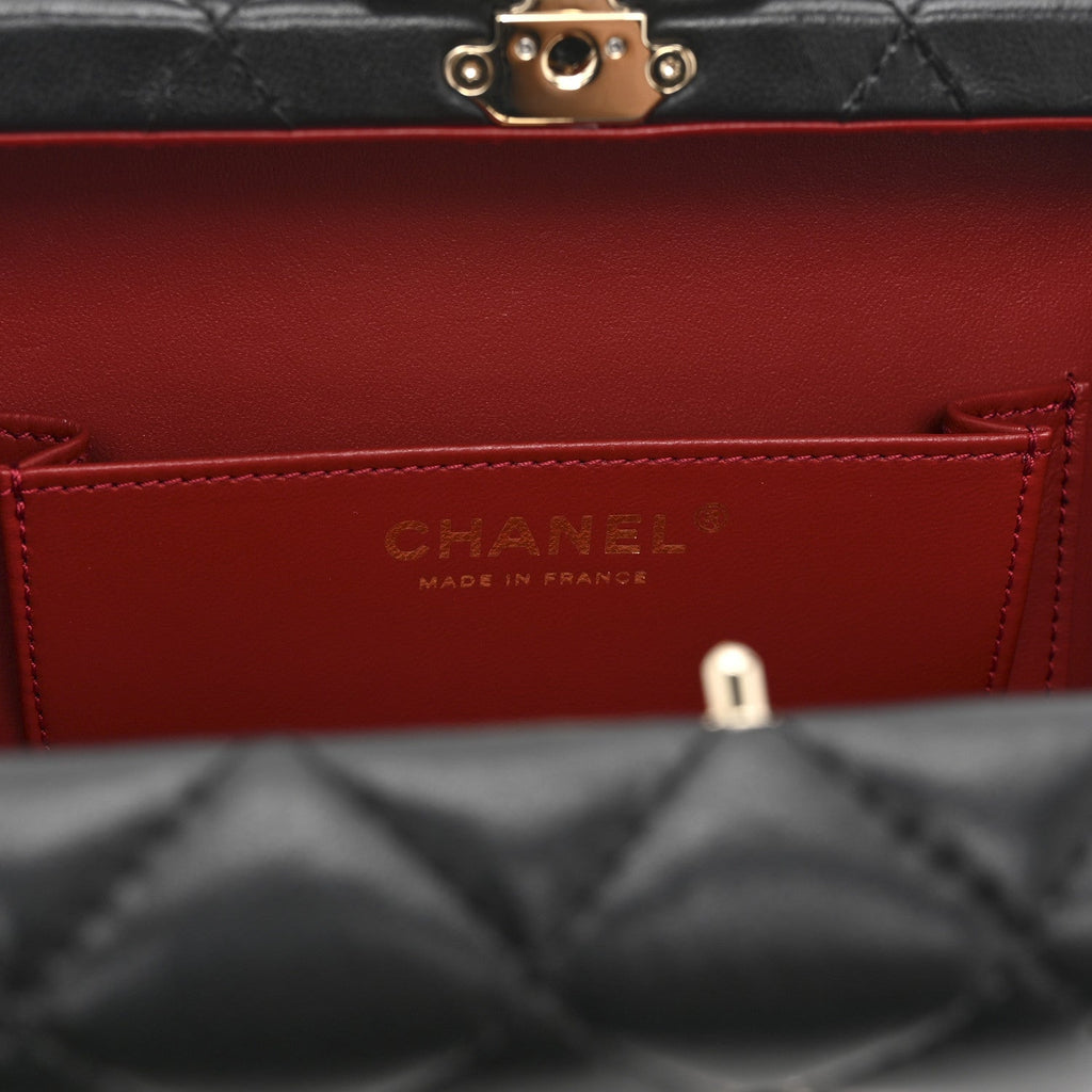 Lambskin Quilted Small CC Top Handle Box Bag Black