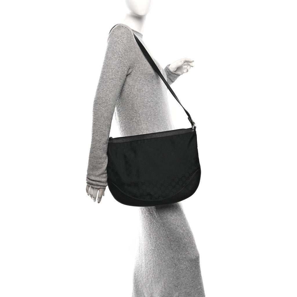 Denim Monogram Large Half Moon Hobo Black