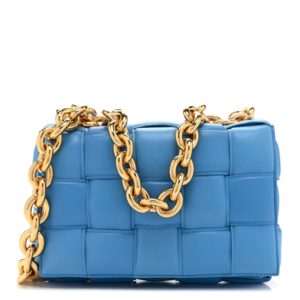 Lambskin Maxi Intreccio Padded Chain Cassette Crossbody Bag Swimming Pool