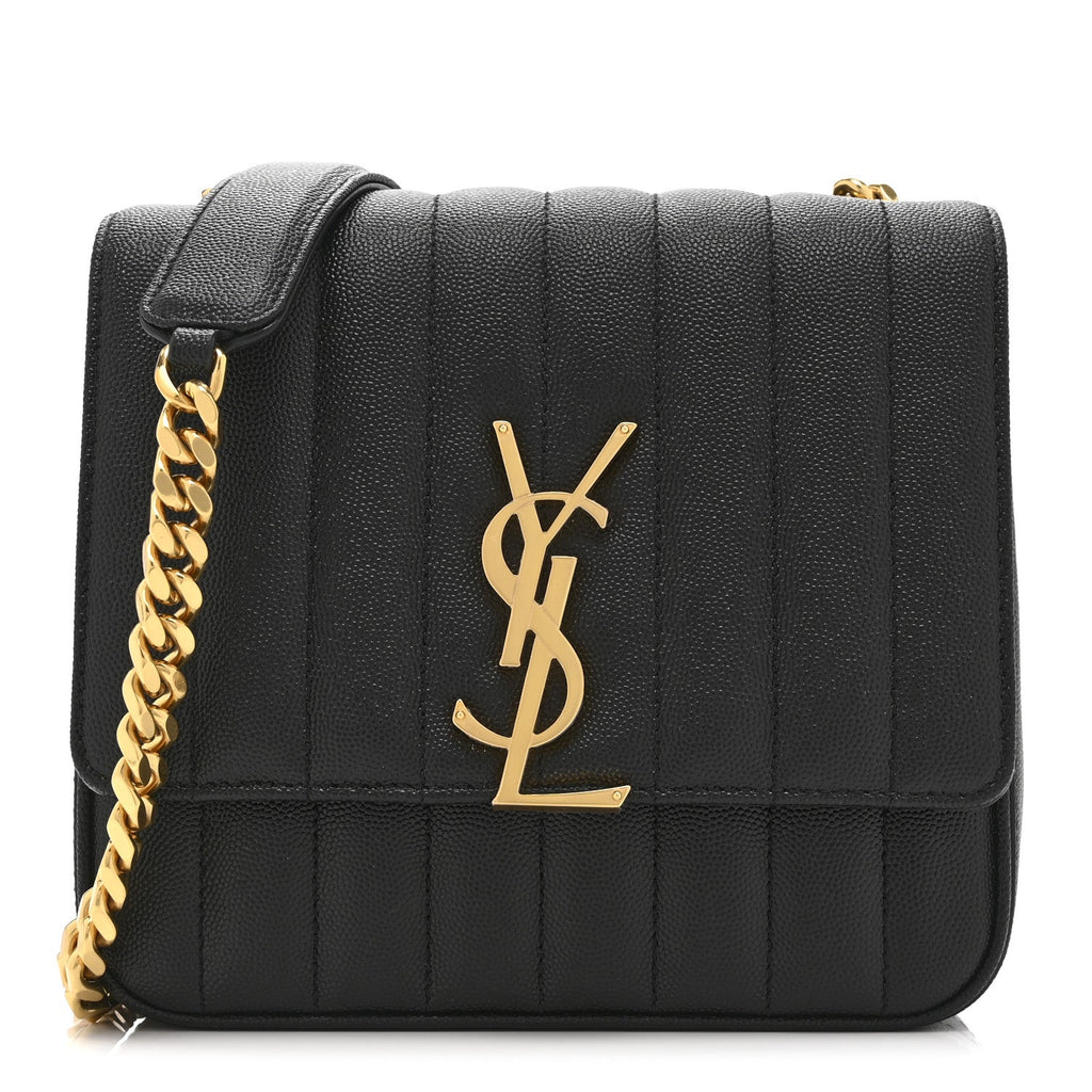 Grain De Poudre Matelasse Monogram Medium Vicky Chain Bag Black