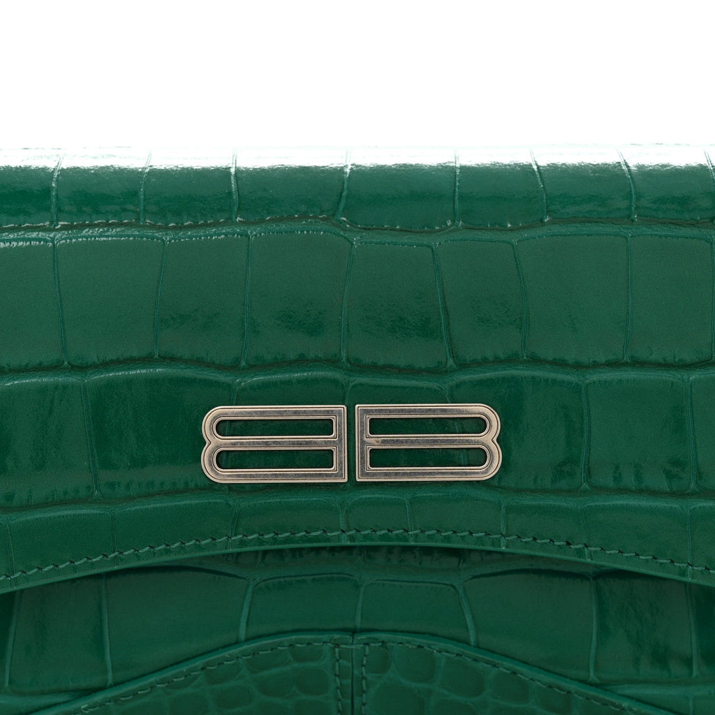 Shiny Super Supple Calfskin Crocodile Embossed Small XX Flap Stretch Bag Jade