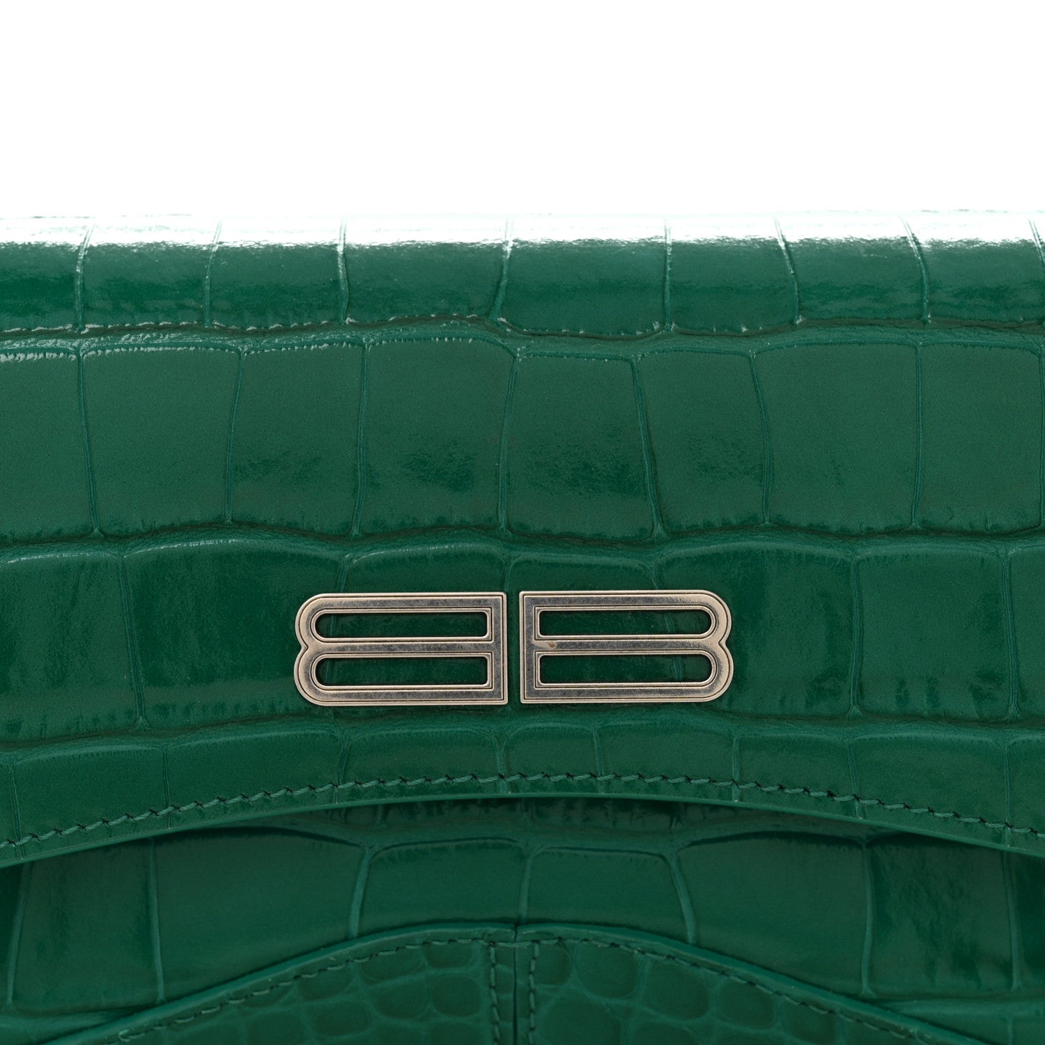 Shiny Super Supple Calfskin Crocodile Embossed Small XX Flap Stretch Bag Jade