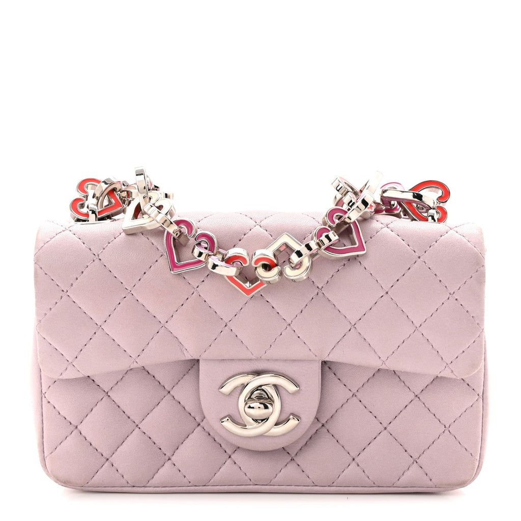 Lambskin Quilted Extra Mini Valentine Flap Lilac
