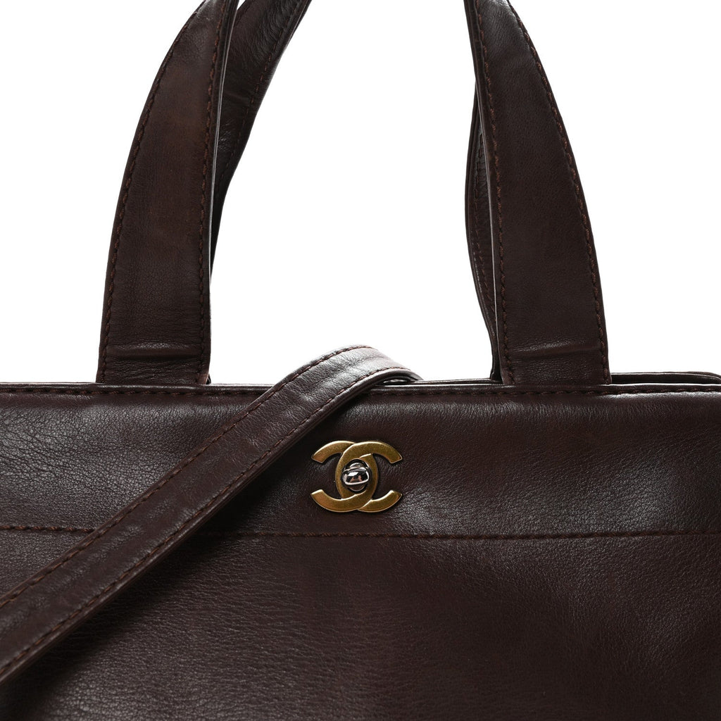 Calfskin Turnlock Shopper Tote Brown