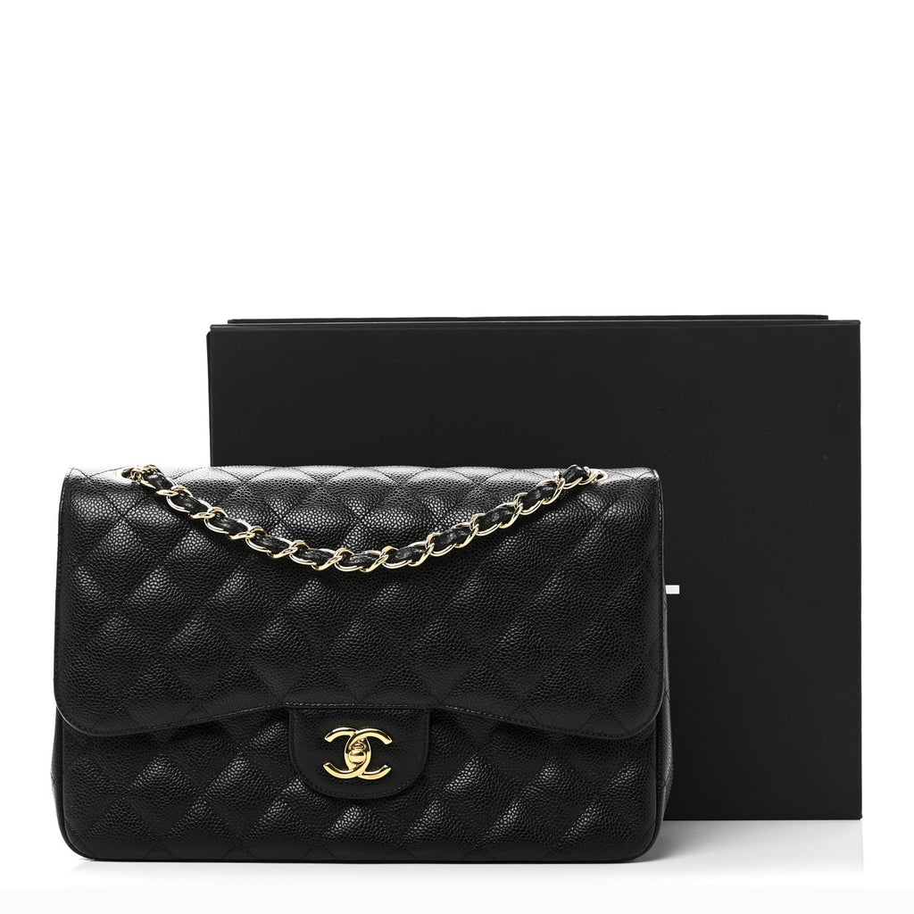 Caviar Quilted Jumbo Double Flap Black