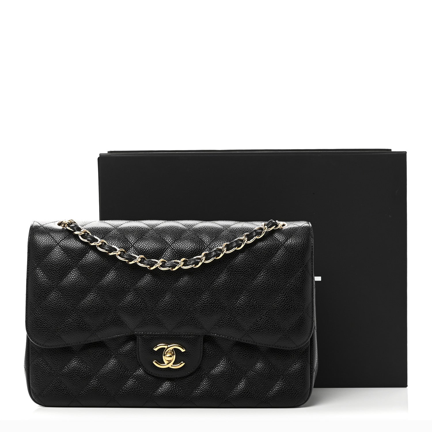 Caviar Quilted Jumbo Double Flap Black