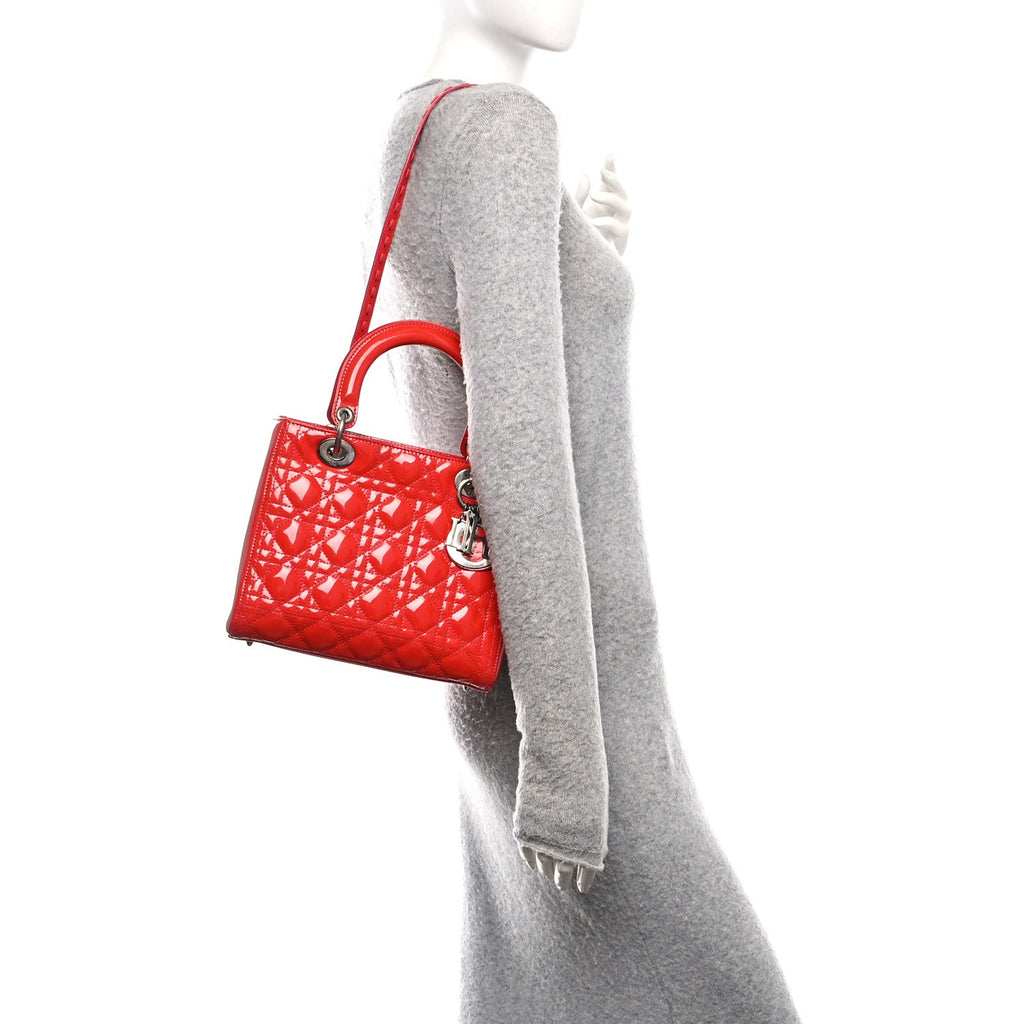 Patent Cannage Whipstitch Medium Lady Dior Red