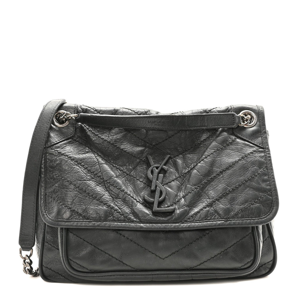 Crinkled Calfskin Matelasse Monogram Medium Niki Chain Satchel Storm