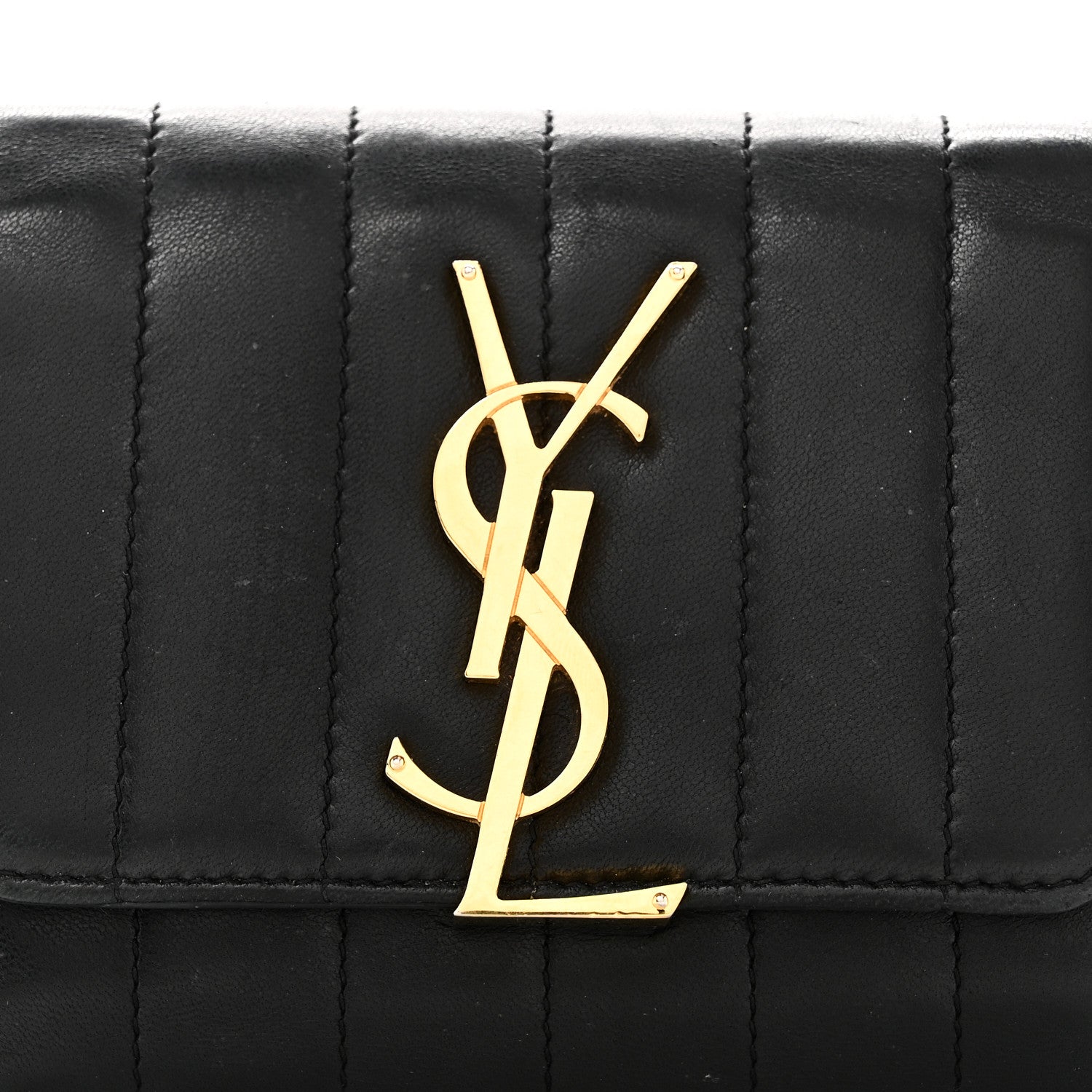 Lambskin Matelasse Monogram Vicky Tri-Fold Wallet Black
