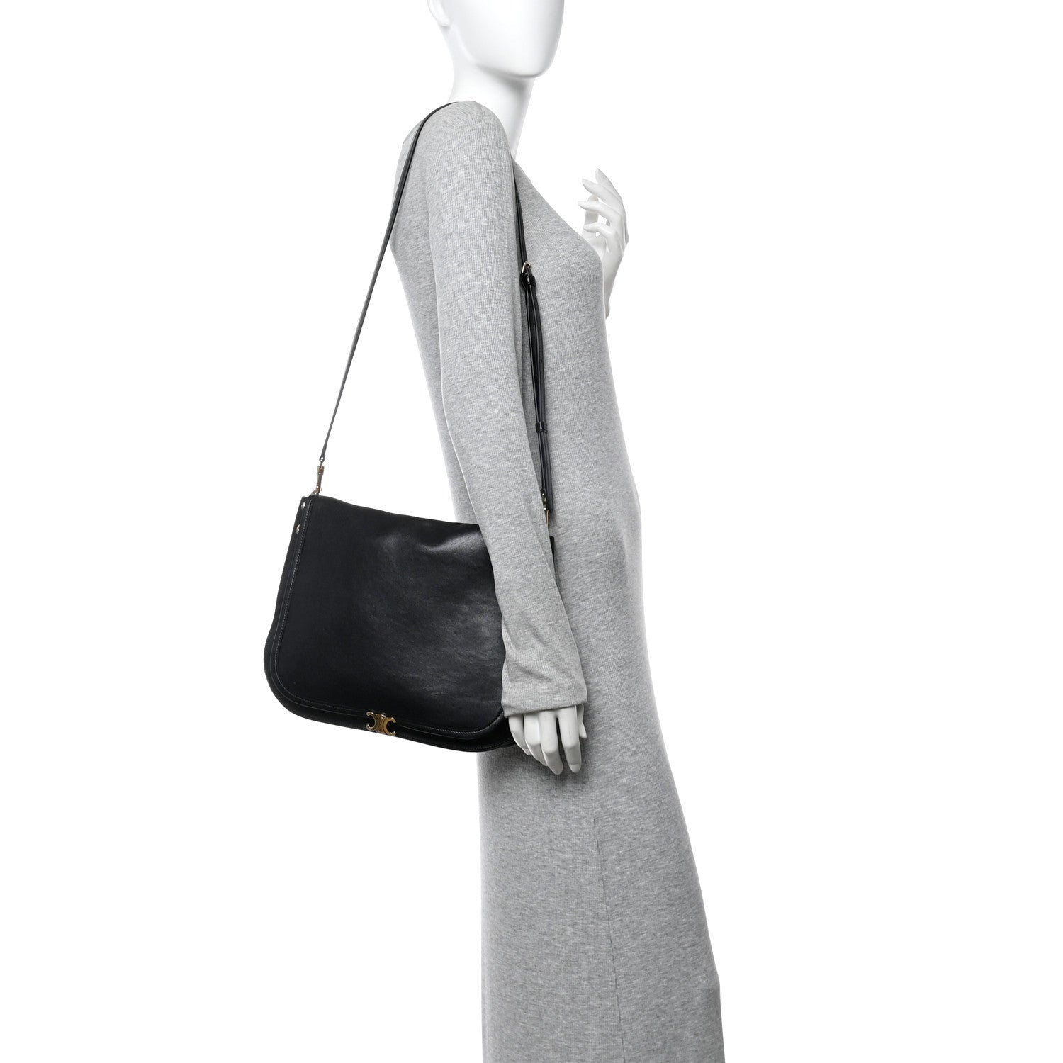 Shiny Lambskin Soft Triomphe Besace Bag Black