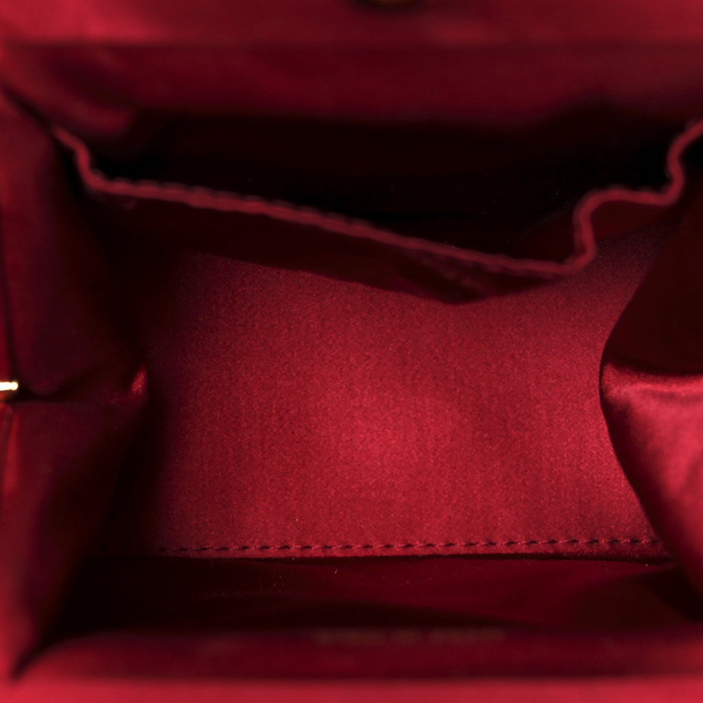 Satin Quilted CC Kisslock Clutch Red