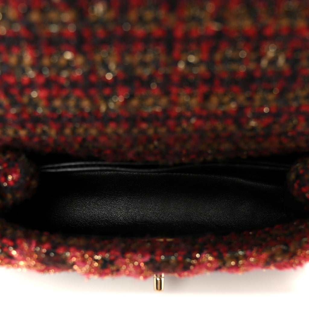 Tweed Fringe Mini Coco Handle Flap Red Black