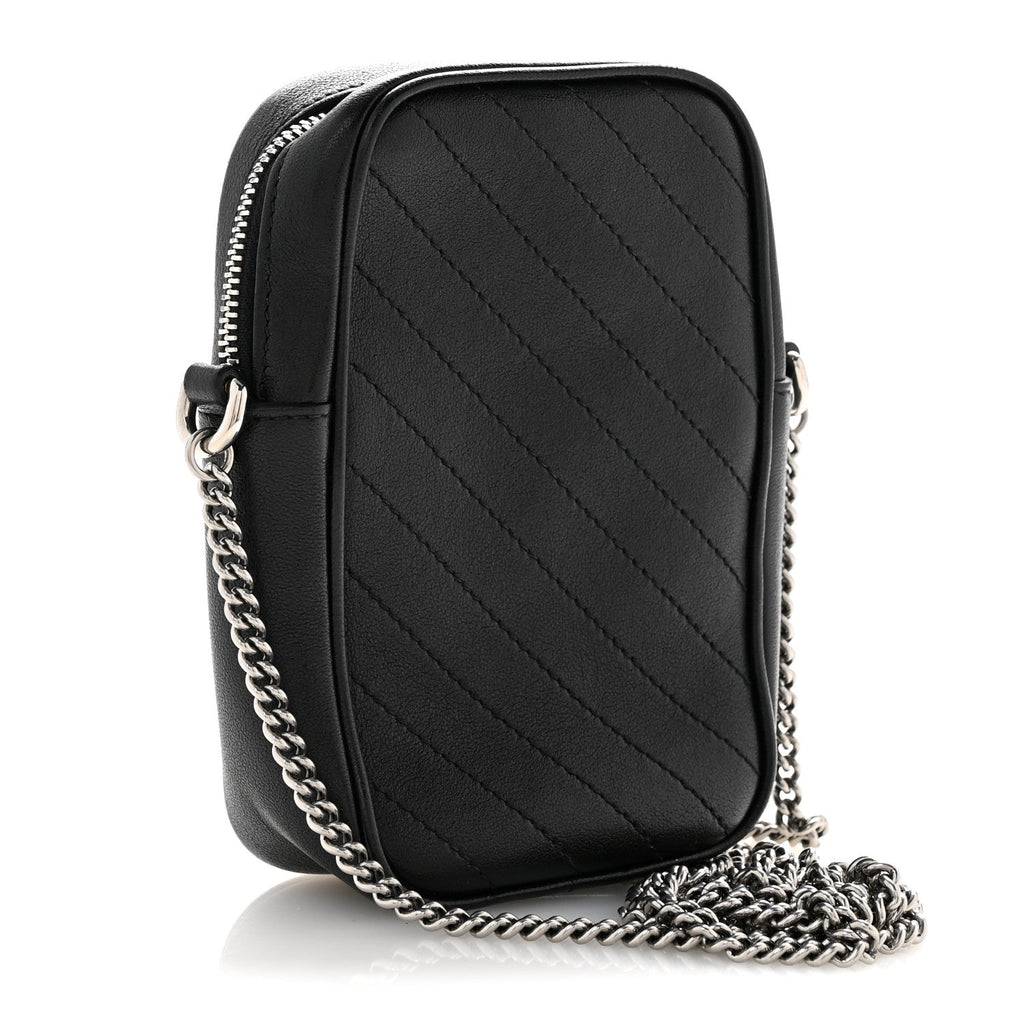 Sakai Be Green Calfskin Diagonal Stitched Mini Blondie Vertical Shoulder Bag Black