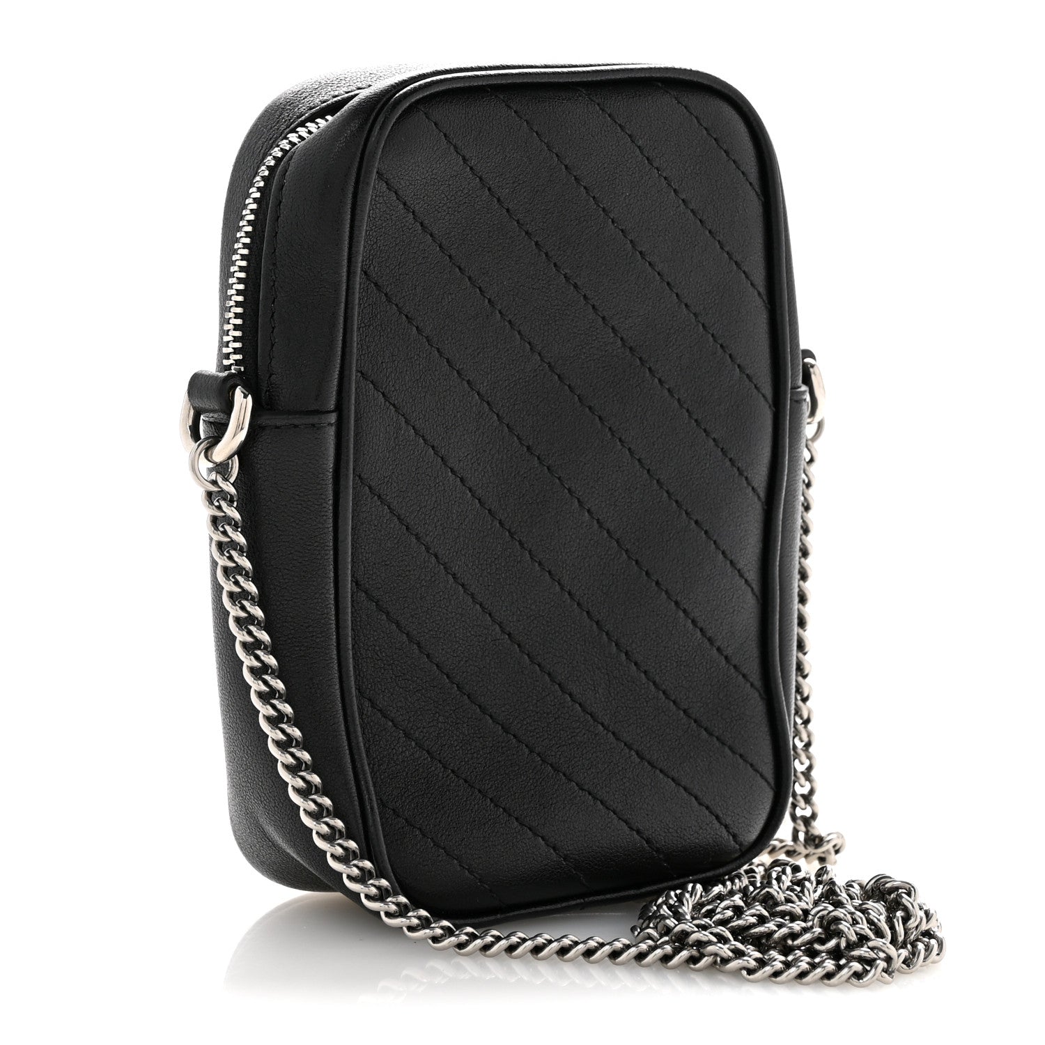 Sakai Be Green Calfskin Diagonal Stitched Mini Blondie Vertical Shoulder Bag Black