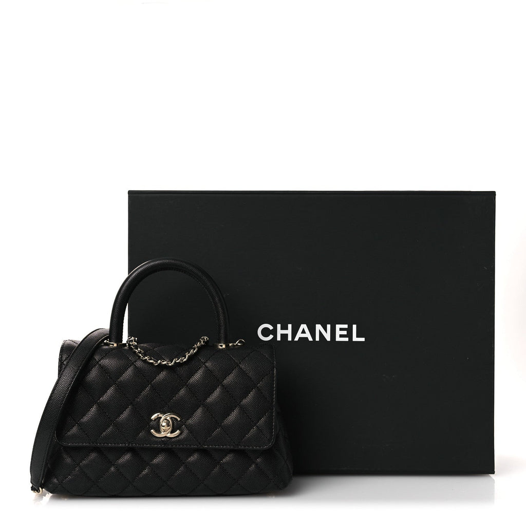 Caviar Quilted Mini Coco Handle Flap Black