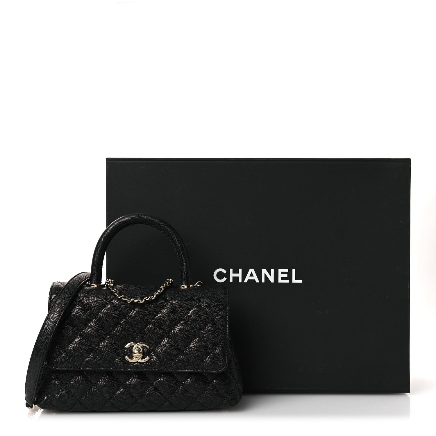 Caviar Quilted Mini Coco Handle Flap Black