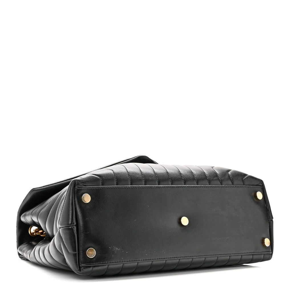 Calfskin Y Quilted Monogram Large Loulou Chain Satchel Black