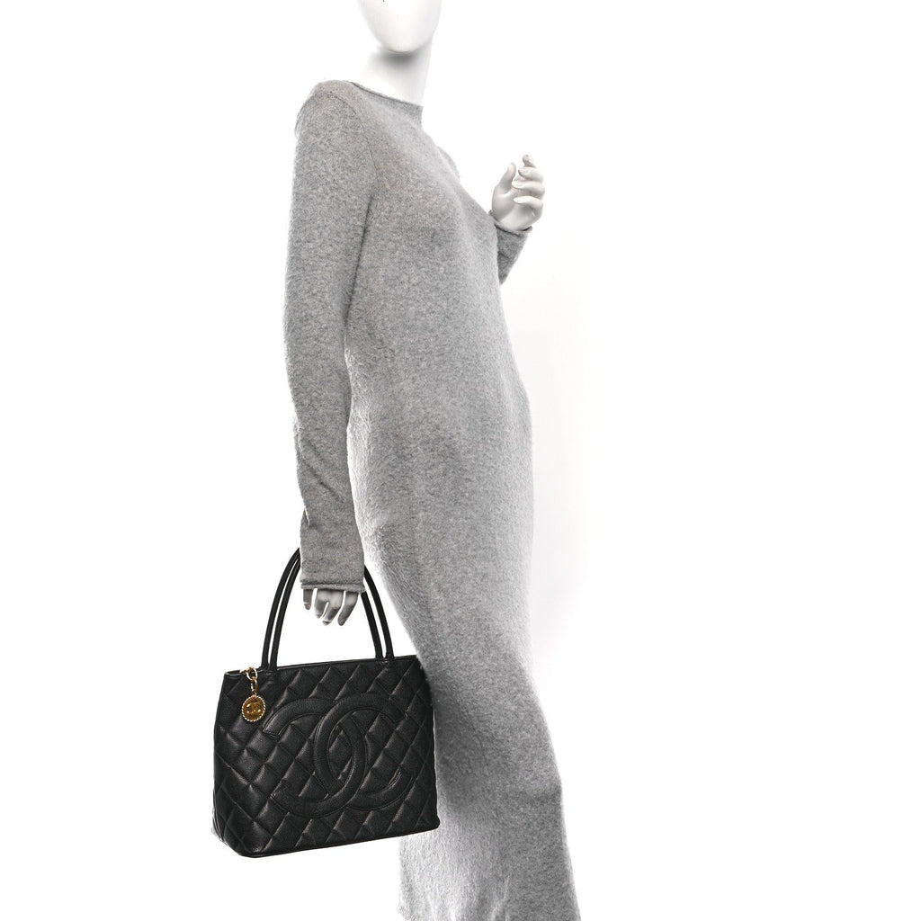 Caviar Quilted Medallion Tote Black