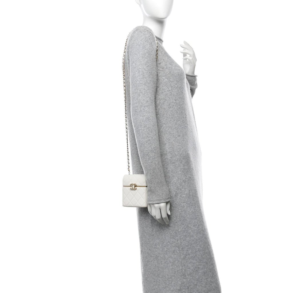Lambskin Quilted Small Box With Chain White