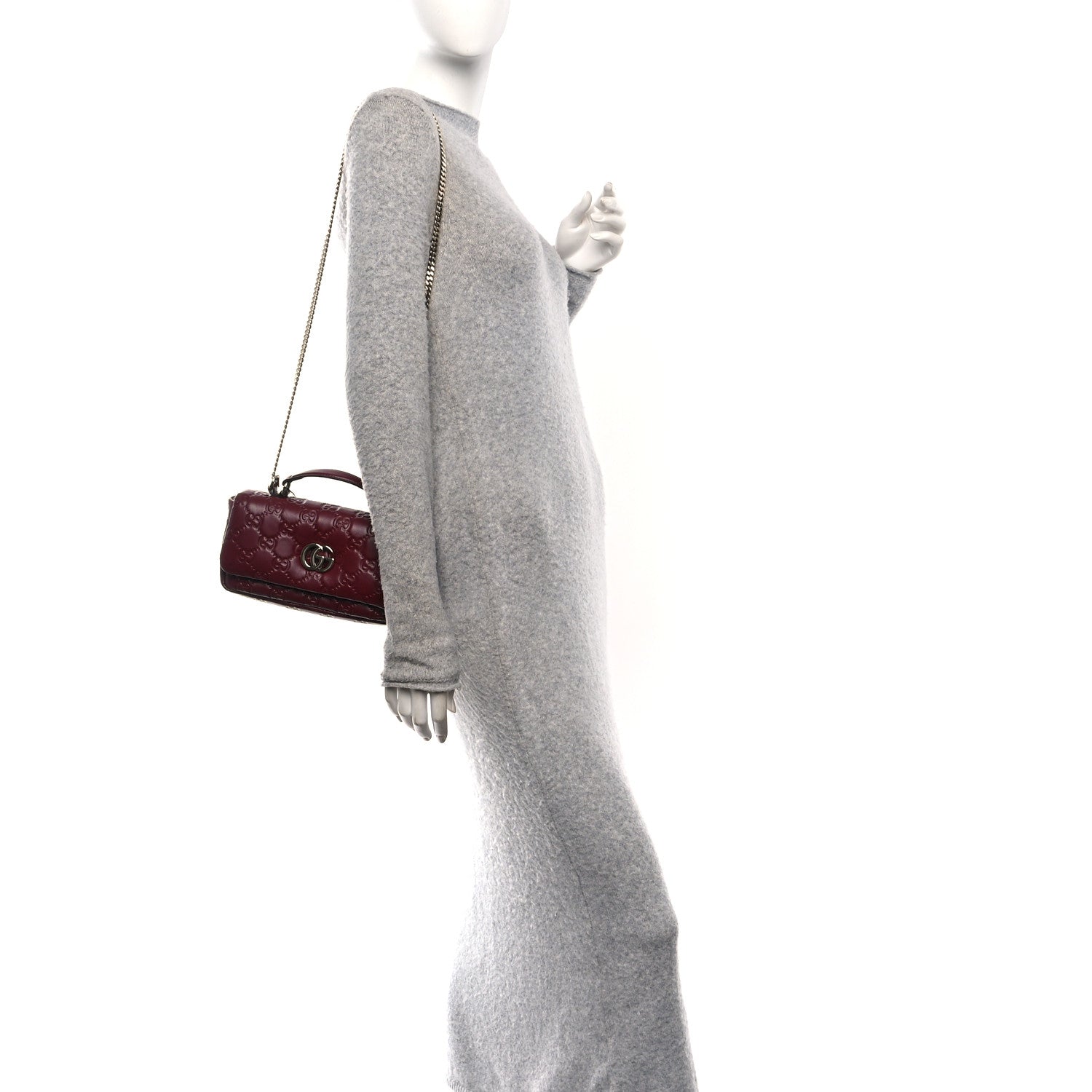 Lambskin Embossed Mini GG Milano Top Handle Shoulder Bag Rosso Ancora