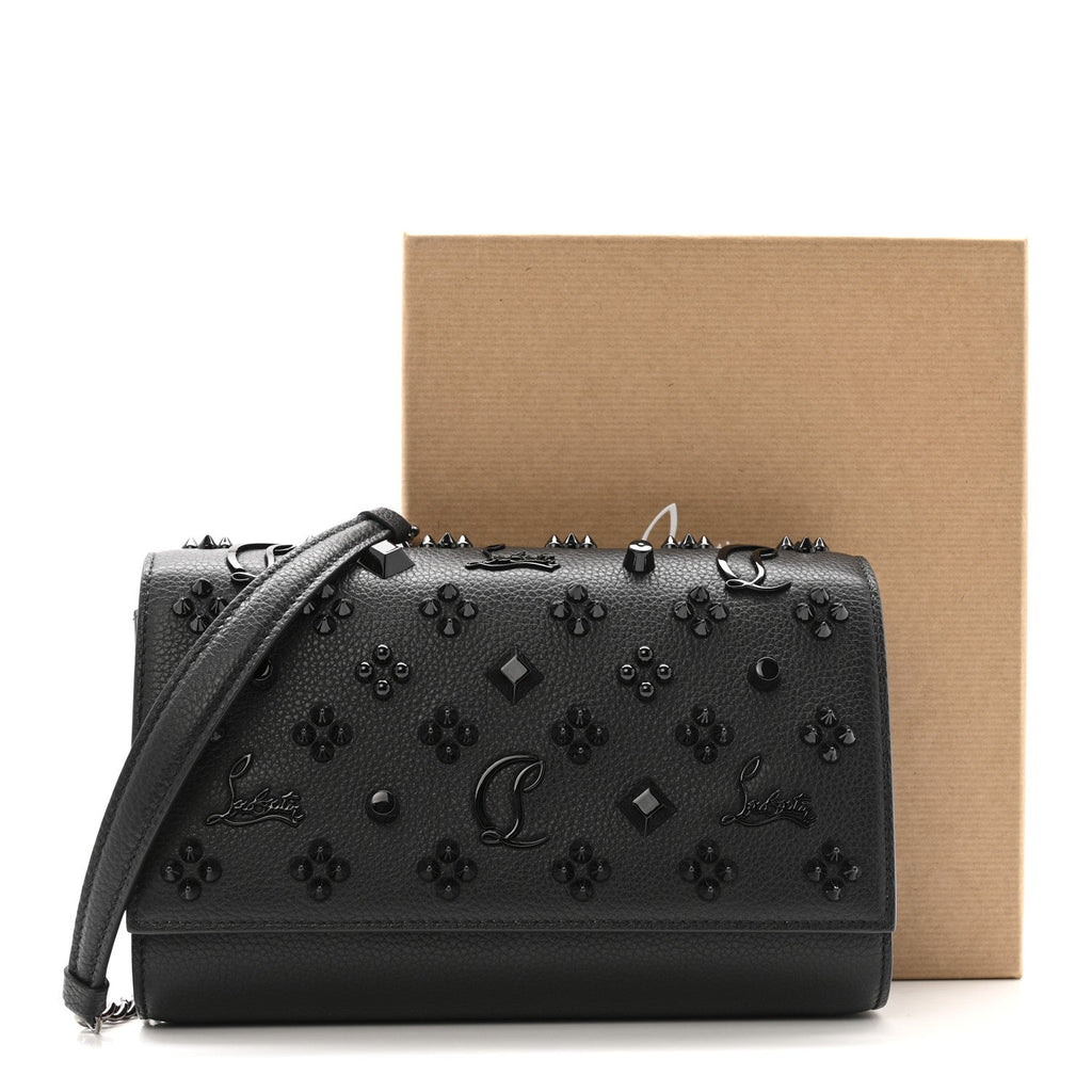 Calfskin Spikes Loubinthesky Paloma Clutch Black