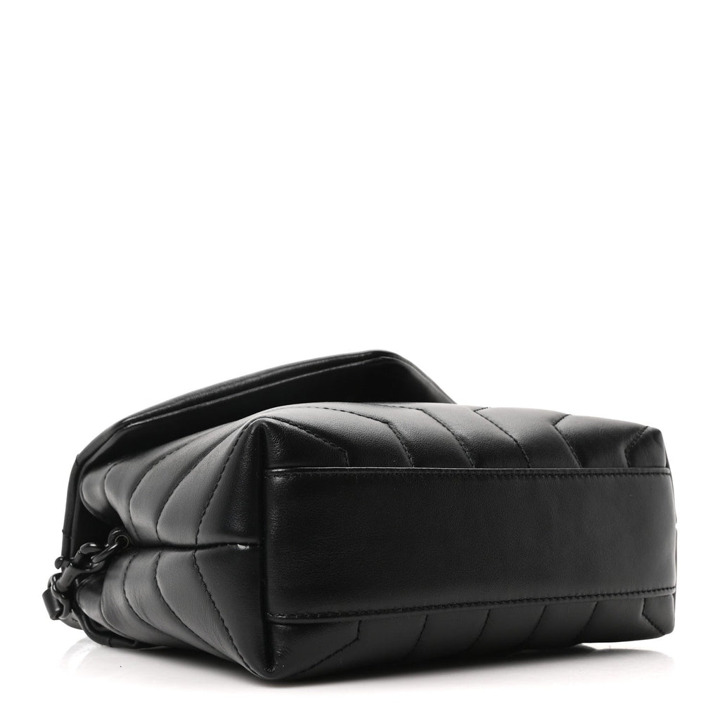 Calfskin Y Quilted Monogram Monochrome Toy Loulou Crossbody Bag Black