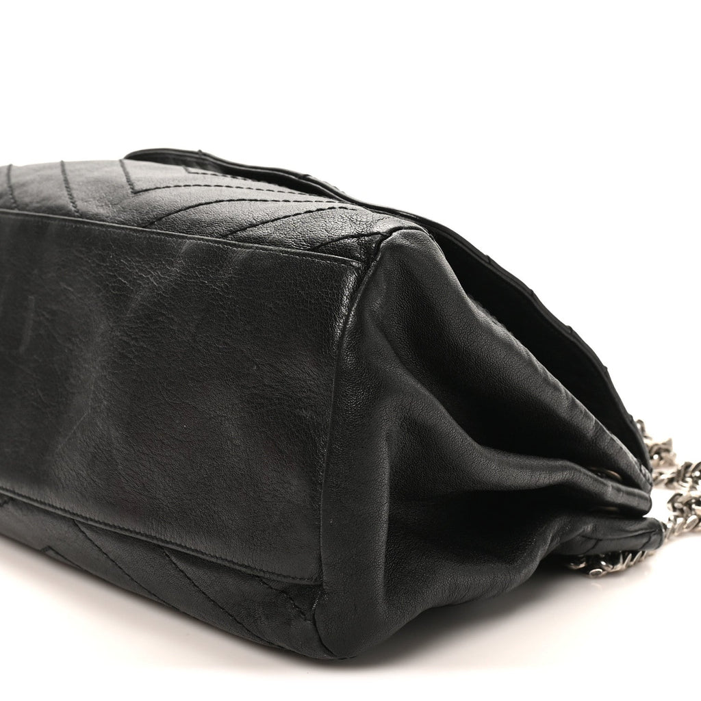 Pebbled Lambskin Chevron Monogram Large Nolita Black