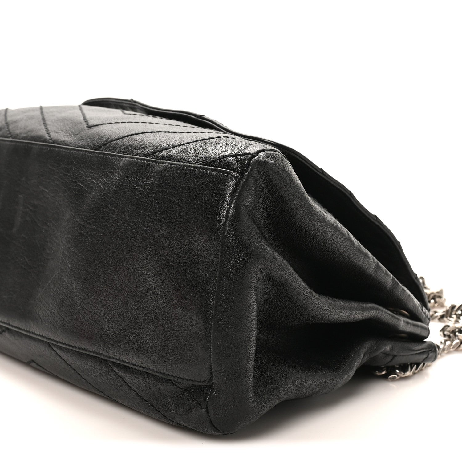 Pebbled Lambskin Chevron Monogram Large Nolita Black