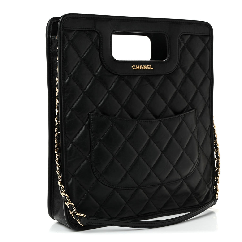 Aged Calfskin Small Charms Shopping Bag Black