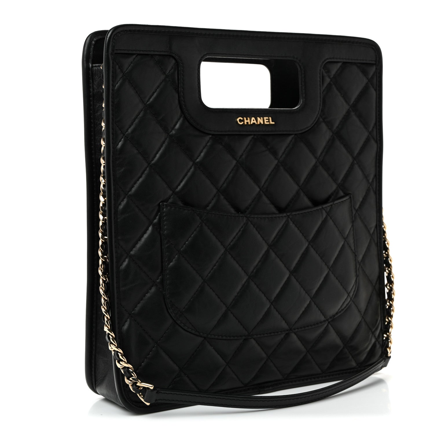 Aged Calfskin Small Charms Shopping Bag Black