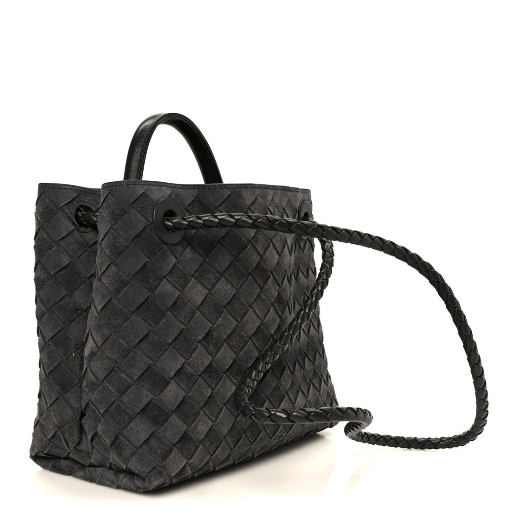 Suede Intrecciato Small Andiamo Shoulder Bag Graphite