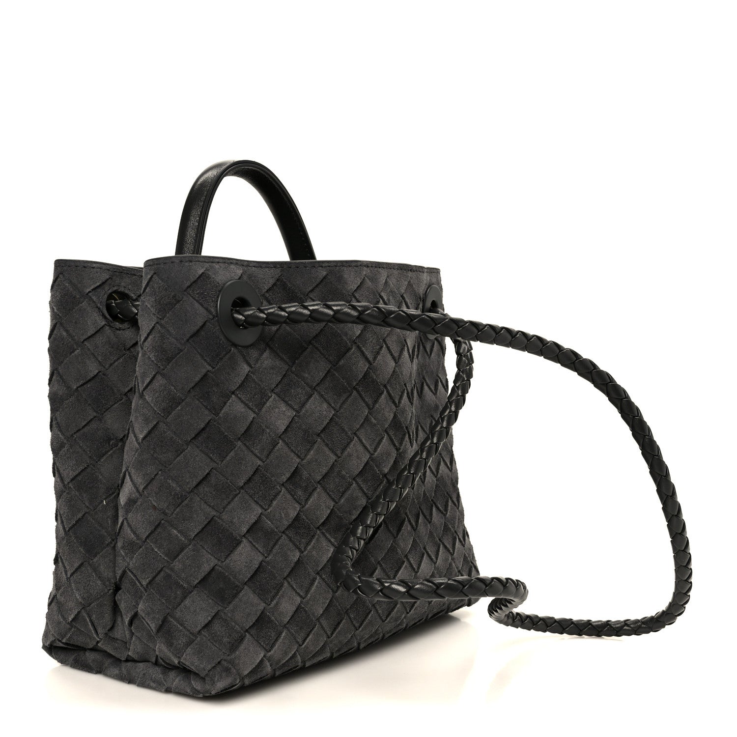 Suede Intrecciato Small Andiamo Shoulder Bag Graphite