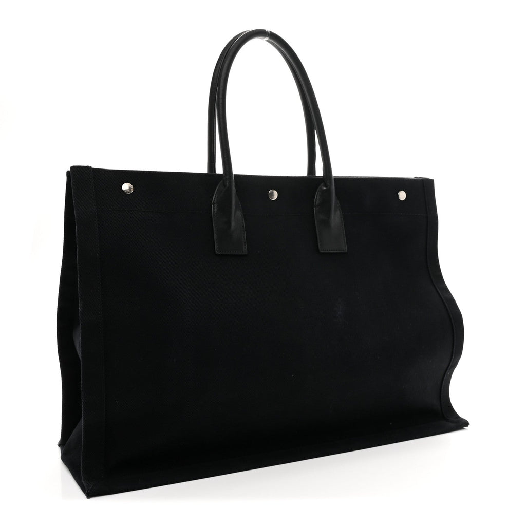 Linen Calfskin Rive Gauche Tote Black