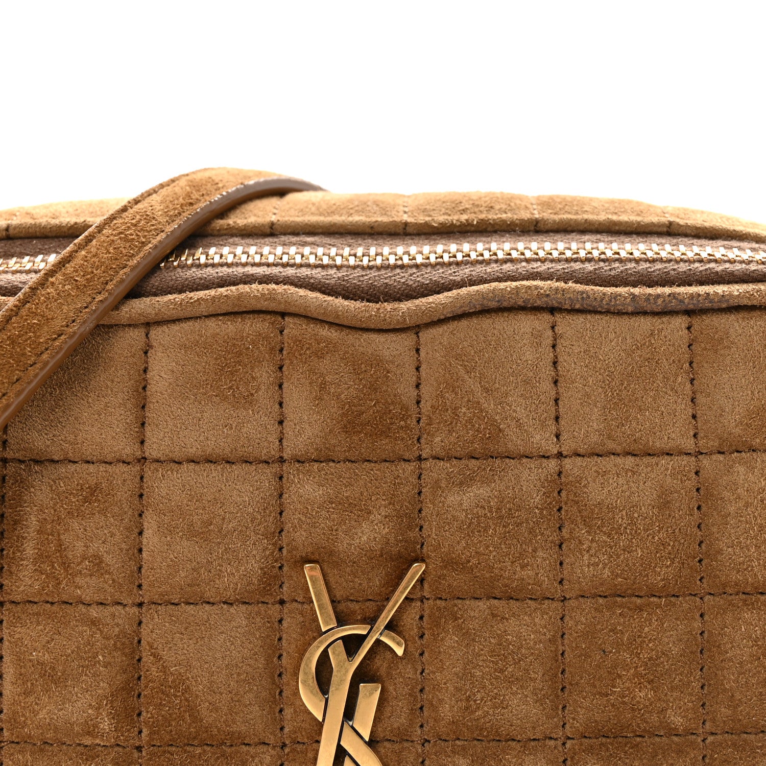 Suede Calfskin Mini Quilted Monogram Camera Bag Golden Leaf