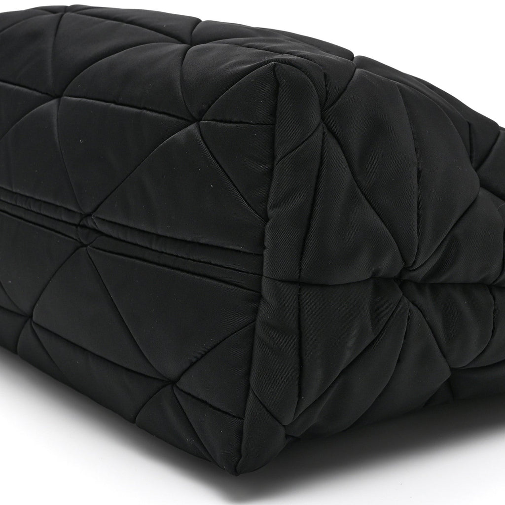 Re-Nylon Nappa Triangle Quilted Padded Medium Double Handled Zip Tote Black