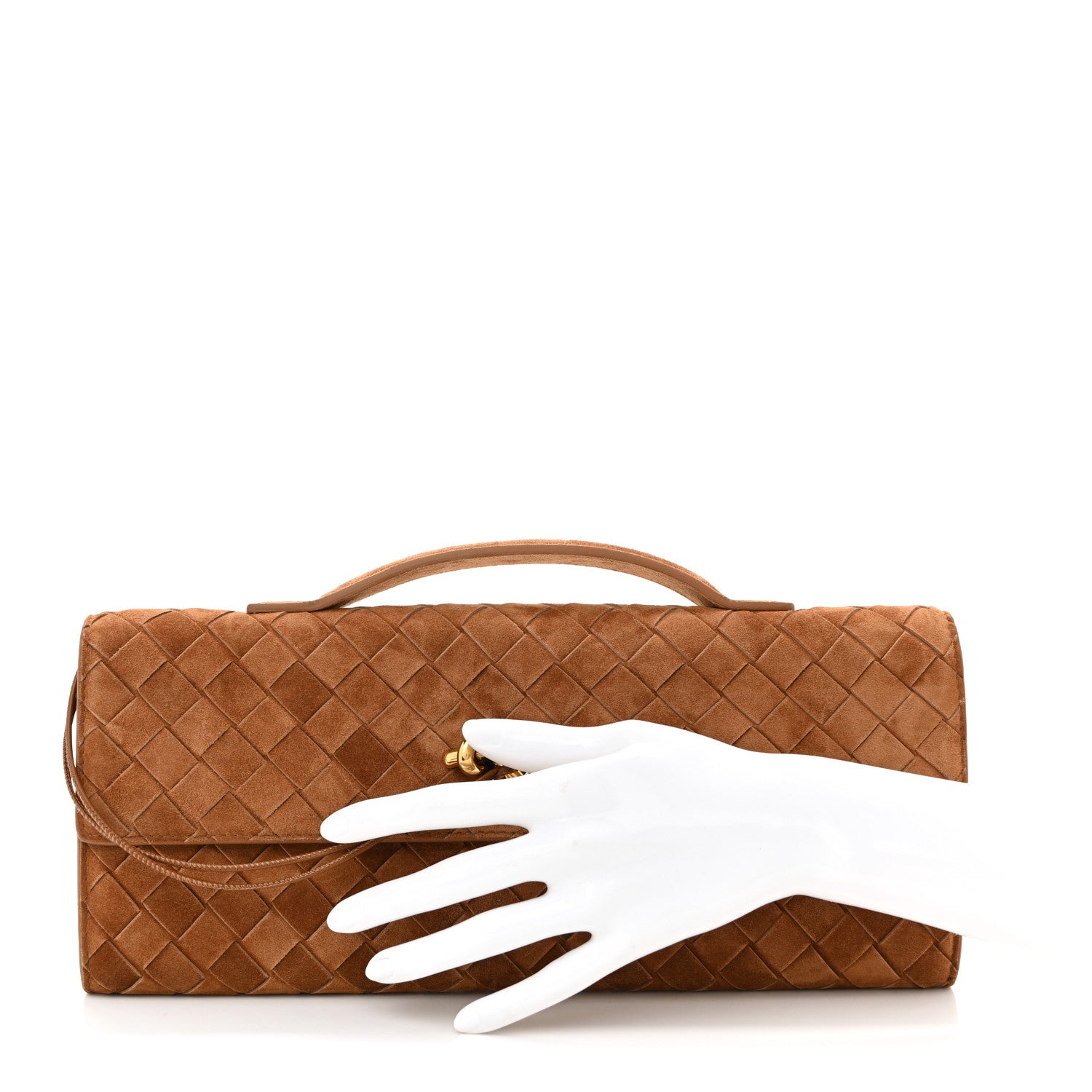 Suede Intrecciato Long Andiamo Top Handle Clutch Amber