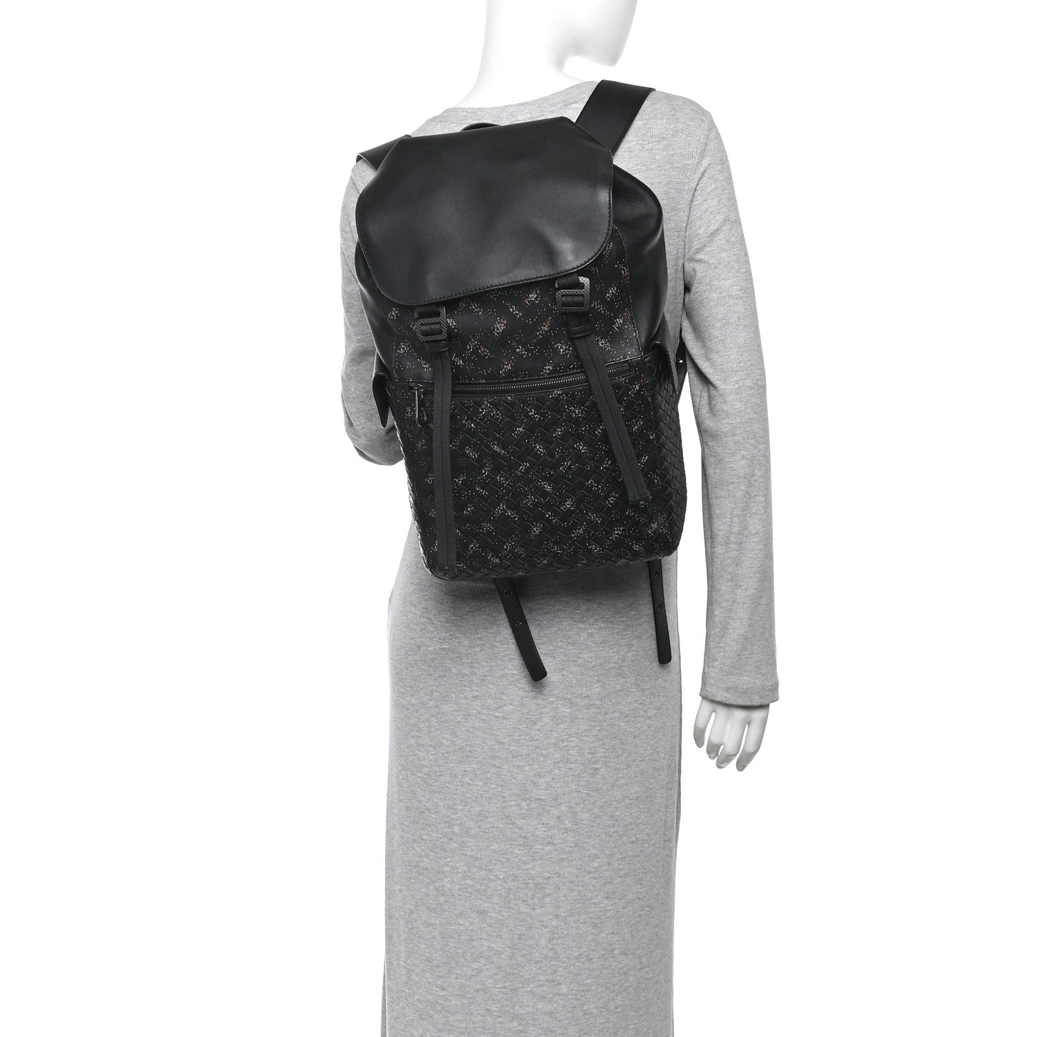 Calfskin Intrecciato Sassolungo Backpack Black Multicolor
