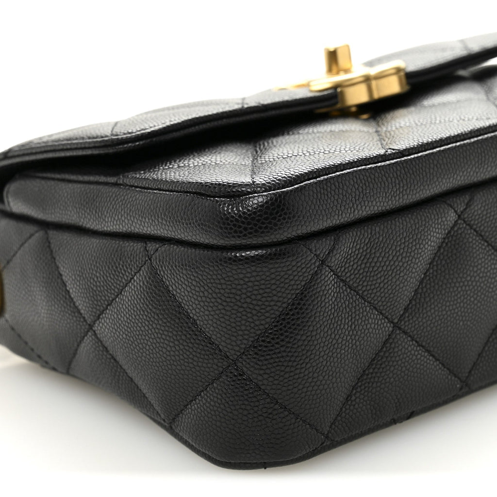 Shiny Caviar Quilted Mini Flap Black
