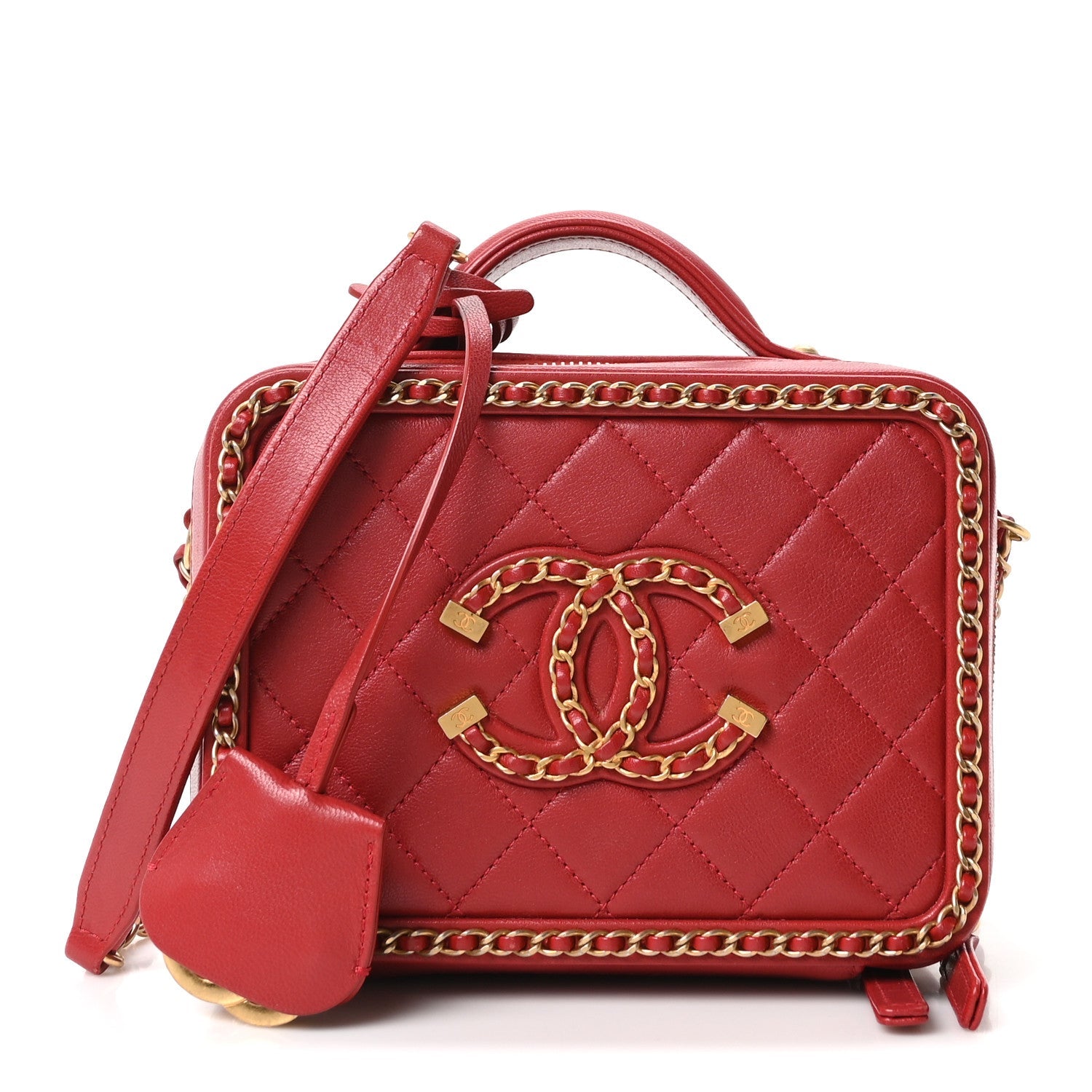 Goatskin Quilted Small CC Filigree Vanity Case Red