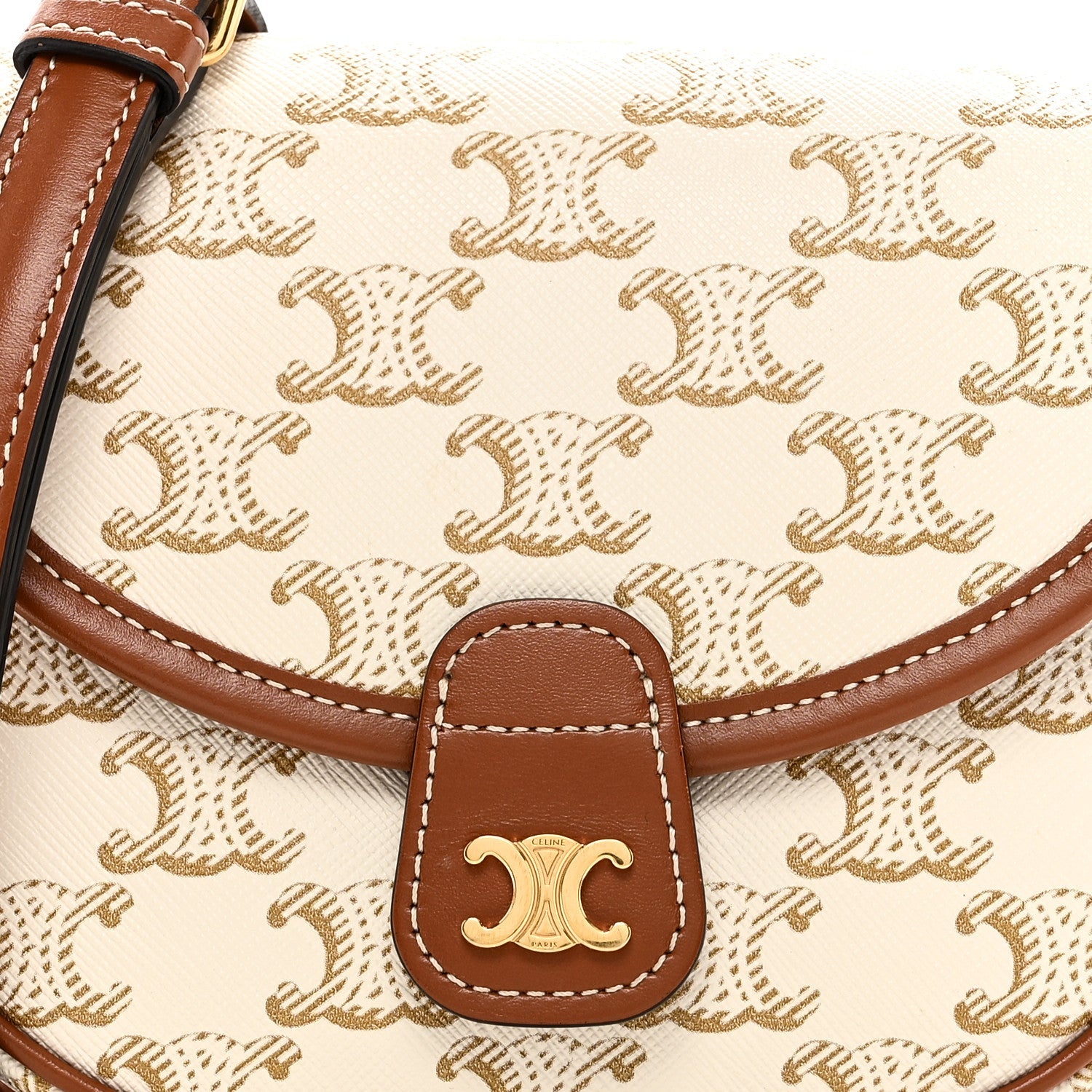 Triomphe Canvas Calfskin Mini Besace Bag White