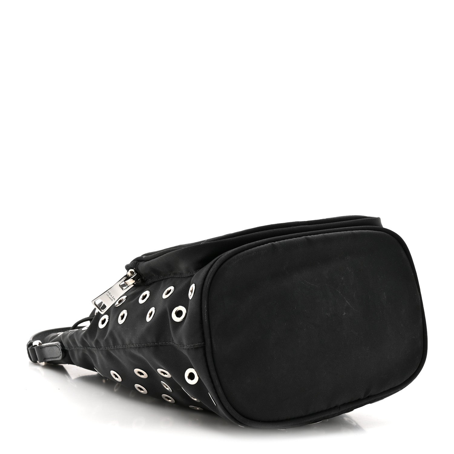 Tessuto Nylon Saffiano Grommets Mini Bucket Crossbody Bag Black