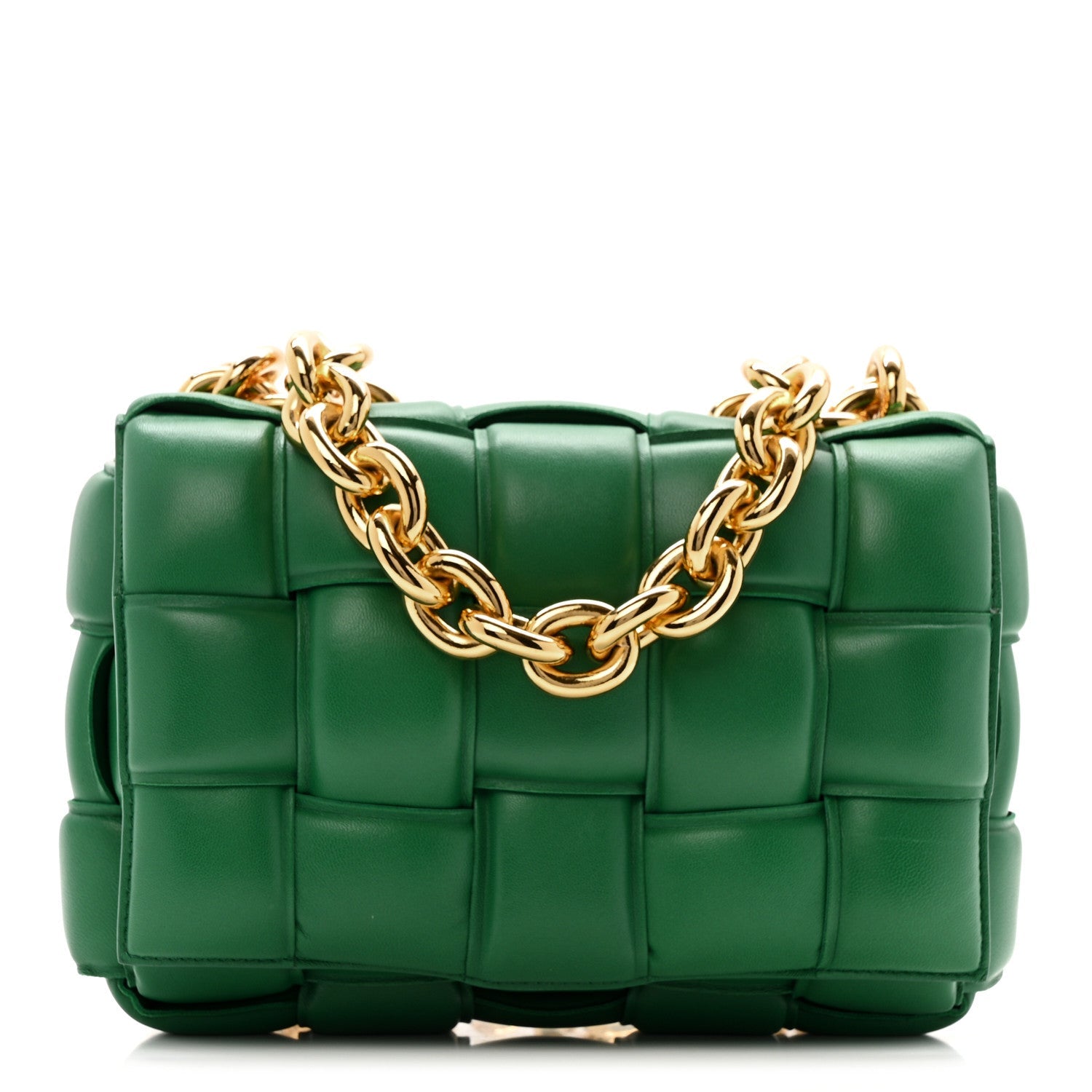 Lambskin Maxi Intreccio Padded Chain Cassette Crossbody Bag Racing Green