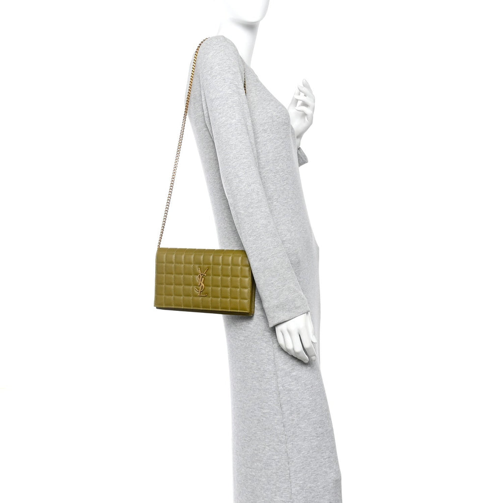 Lambskin Carre Quilted Cassandre Chain Wallet Olive Drab