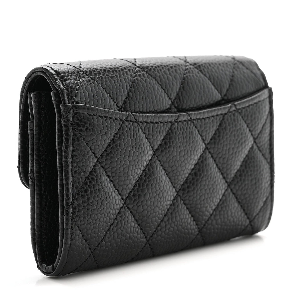 Caviar Quilted Flap  Holder Wallet Black