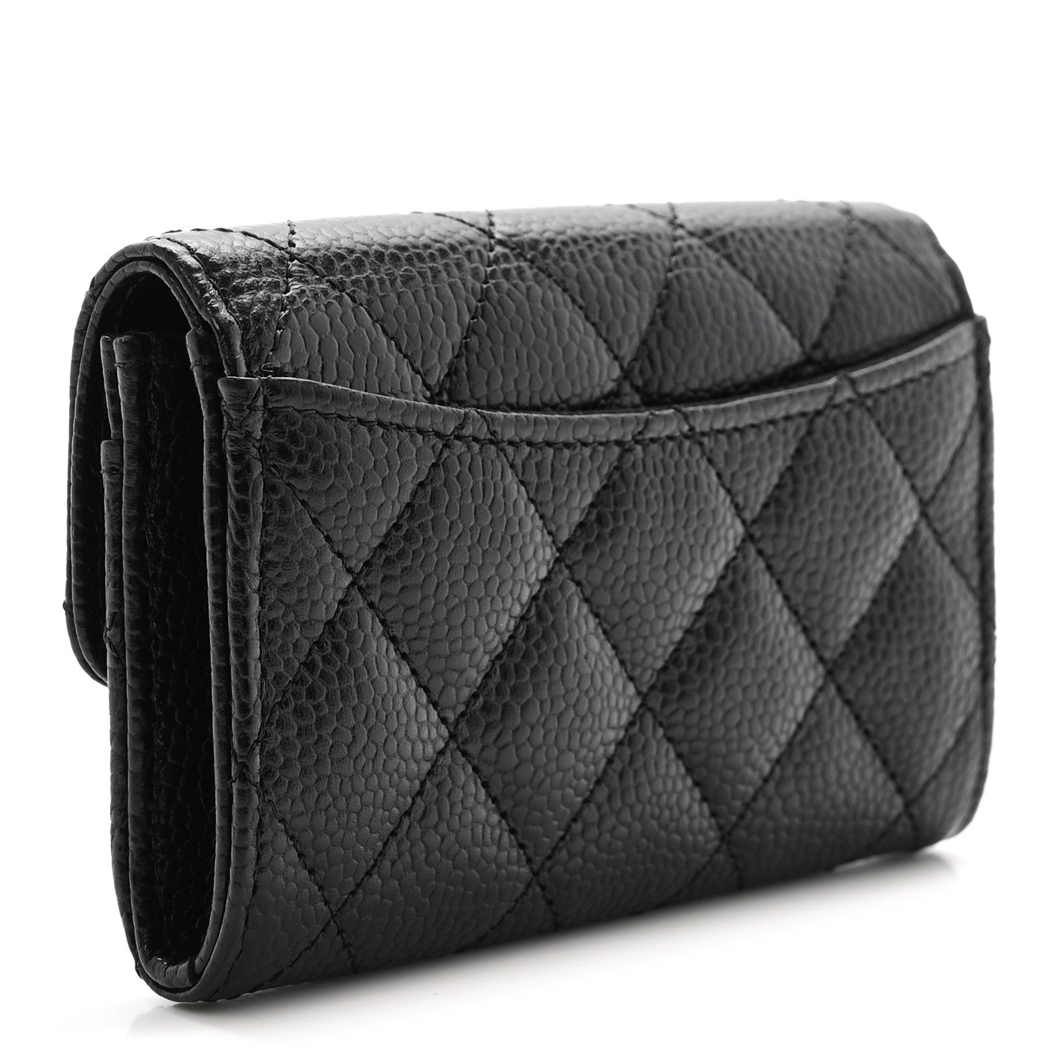 Caviar Quilted Flap  Holder Wallet Black