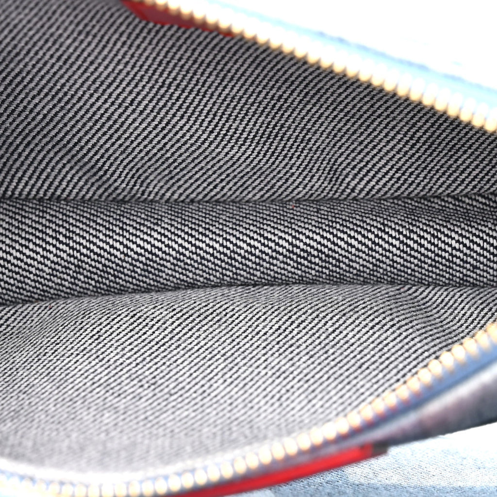Denim Damier Monogram Patchwork Multi Pochette Accessories Blue Rouge