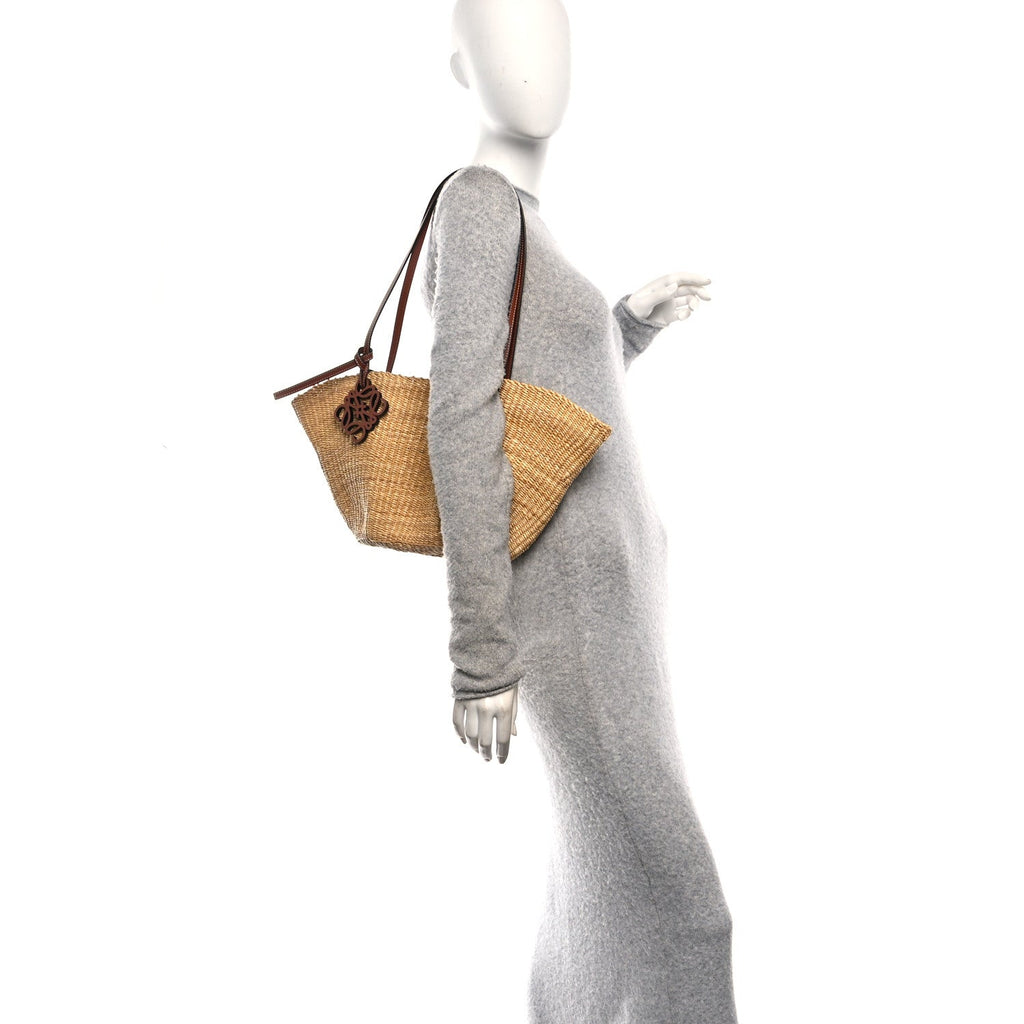 Calfskin Raffia Paulas Ibiza Small Basket Tote Bag Natural Pecan