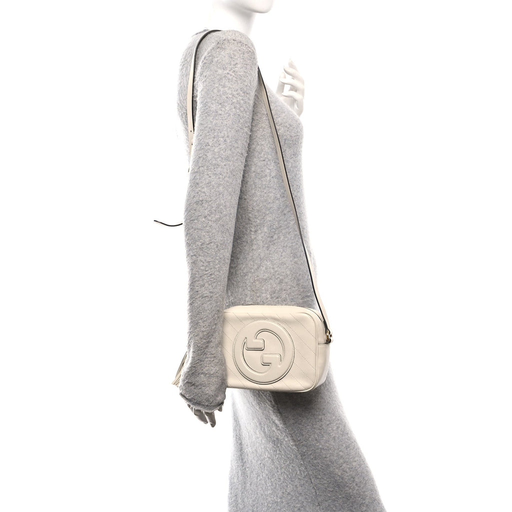 Sakai Be Green Calfskin Diagonal Stitched Small Blondie Shoulder Bag Mystic White