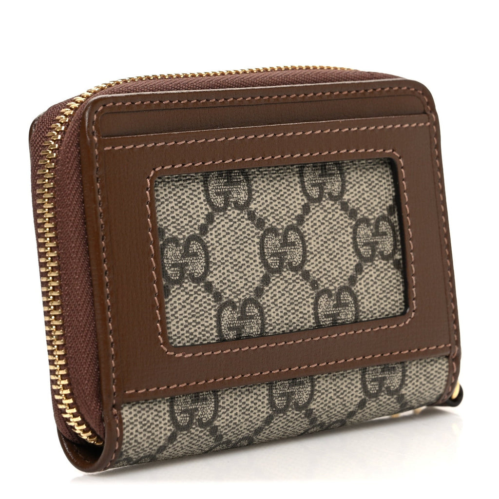 GG Supreme Monogram Azalea Calfskin Retro Interlocking G Compact Wallet Beige Ebony Brown Sugar